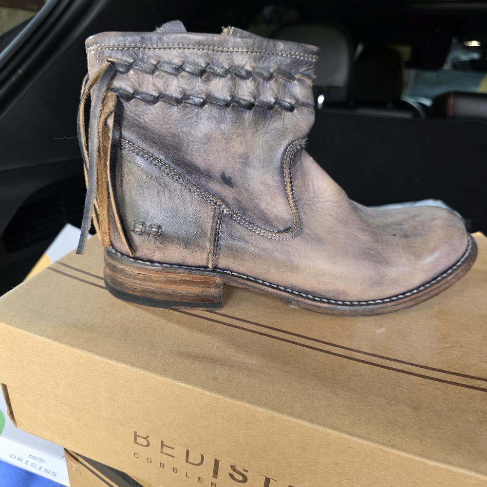 BED|STU Distressed Leather Boots with Fringe